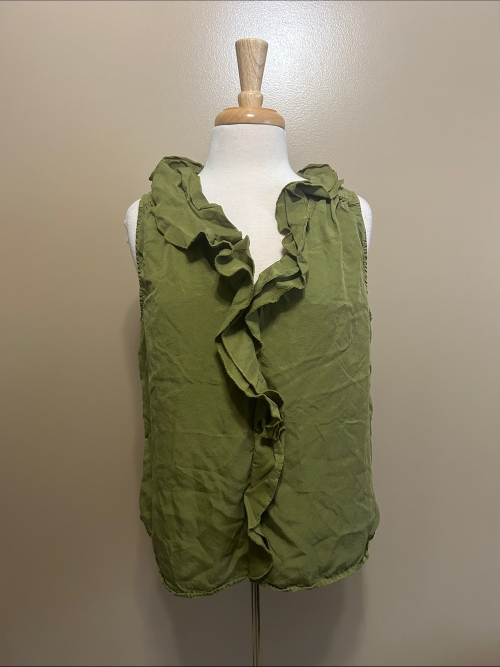 Kut from the Kloth Olive Green Ruffle Front Blouse